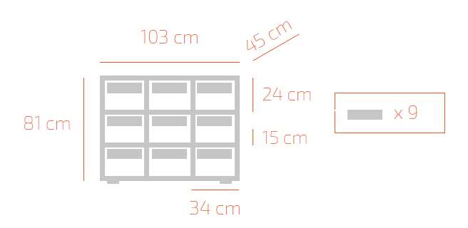 Armoire à 9 cases et bacs
