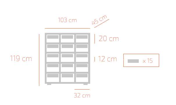 Armoire à 15 cases et bacs