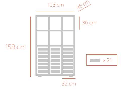 Armoire à 6 cases et 21 bacs