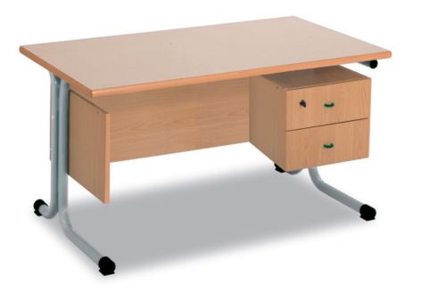 BUREAU DE PROFESSEUR 1 caisson, pieds en C