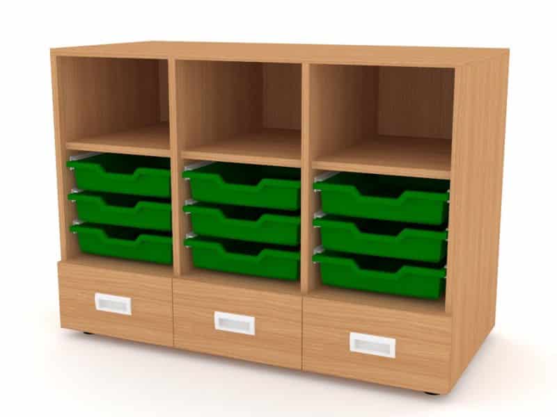 630 359 Neli II 2R, 1Z, 3xF1, 1N +1Z, 3xF1, 1N+1Z, 3xF1, 1N 757 x 1041 x 480 Armoire en bois NELI 9 bacs 3 tiroirs 3 niches