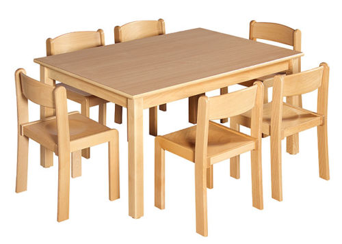 Set:Table en bois 120 x 80 cm + 6 chaises