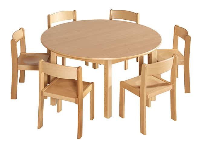 Set:Table ronde en bois 120 cm + 6 chaises