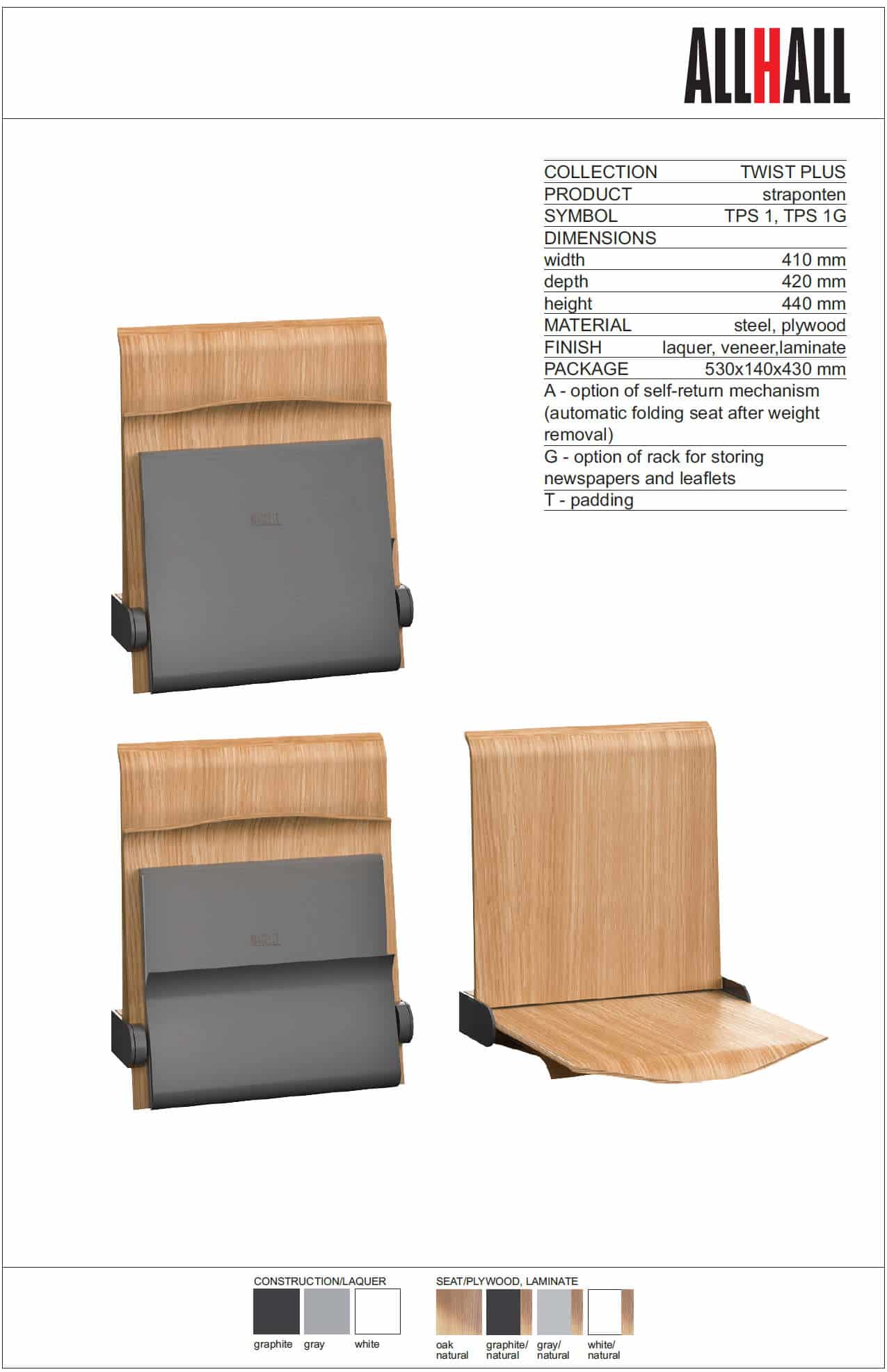 Siège strapontin mural avec dossier